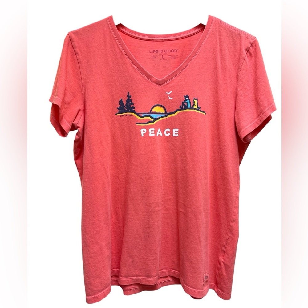Life Is Good Women's Peace Sunset Tee - Coral large